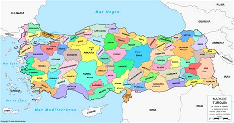 Mapa de Turquía: Provincias y Ciudades (Político y Físico)