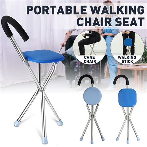 2-in-1 Stainless Steel Portable Lightweight Folding Walking Chair Stick ...