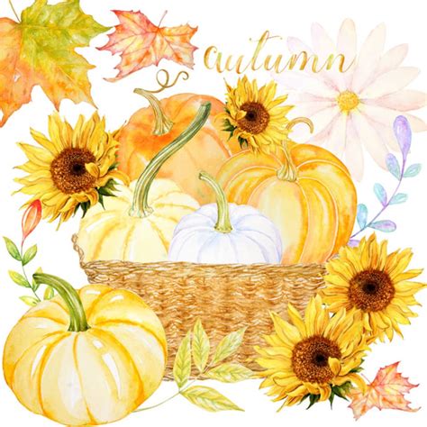 Fall Clipart, Watercolor Harvest Blessings Digital Download, Thankful Always Fall Pumpkins ...