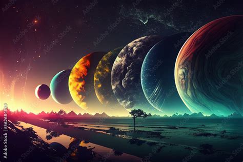 Colorful planets in space, background/wallpaper/desktop, generative ai Stock Illustration ...