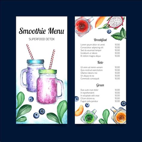 Free Vector | Smoothie menu watercolor template design