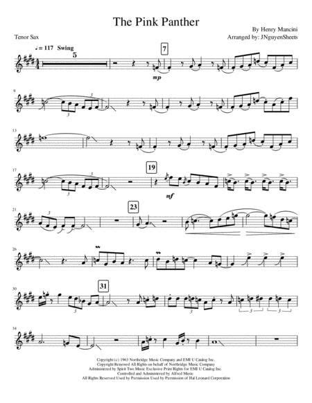 sheet music for the pink panther