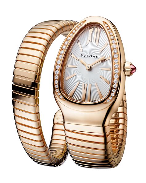 BVLGARI 35mm Serpenti Tubogas Diamond Coil Watch, Silver/Rose | Neiman ...