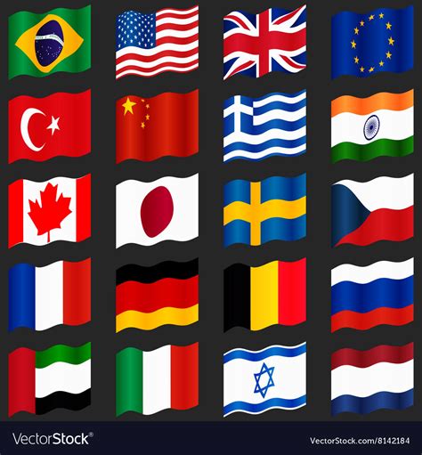 Set of popular country flags waving flags Vector Image