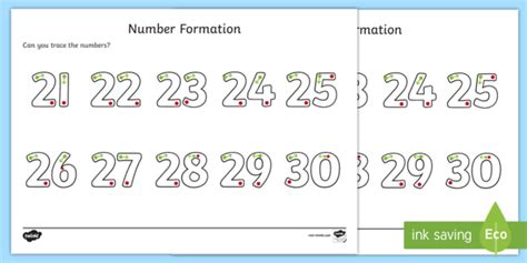 Number Formation Worksheet / Worksheet 21-30 (teacher made)