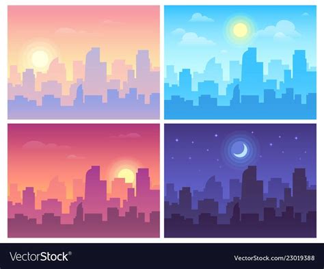 Daytime cityscape morning day and night city Vector Image | City ...