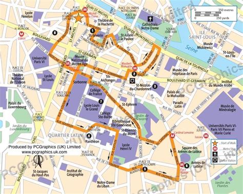 Walk map around Quartier Latin (The Latin Quarter), Paris, produced by PCGraphics (UK) Limited ...
