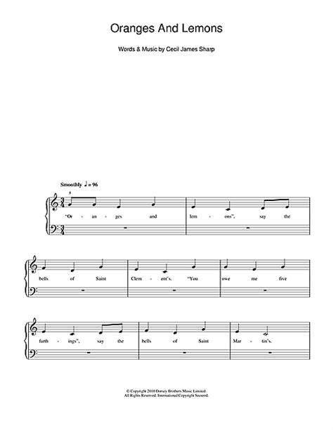 Traditional Nursery Rhyme 'Oranges And Lemons' Sheet Music and ...