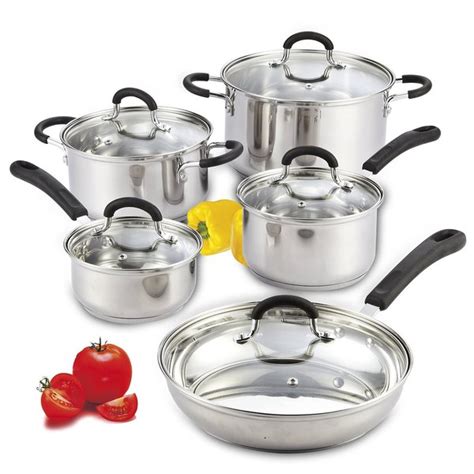 Shop Cook N Home 10 Piece Stainless Steel Cookware Set with Encapsulated Bottom - On Sale - Free ...