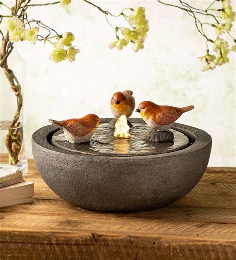 Lighted Three Birds in a Birdbath Indoor Bowl Fountain | Wind and ...