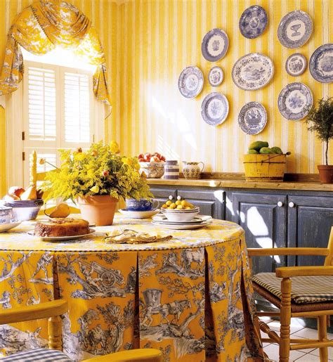 Yellow and Blue Toile. Beautifully done French County | Country kitchen, French country dining ...