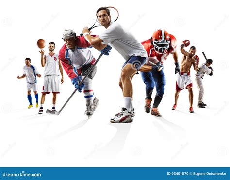 Sport Collage. Tennis, Running, Fitness, Volleyball Players Posing Isolated On White Studio ...