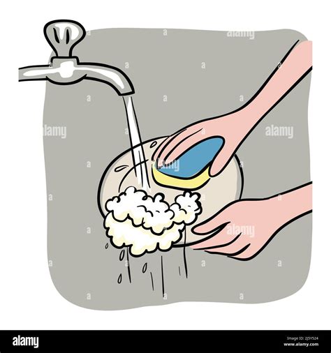 Washing dishes in sink illustration Stock Vector Image & Art - Alamy