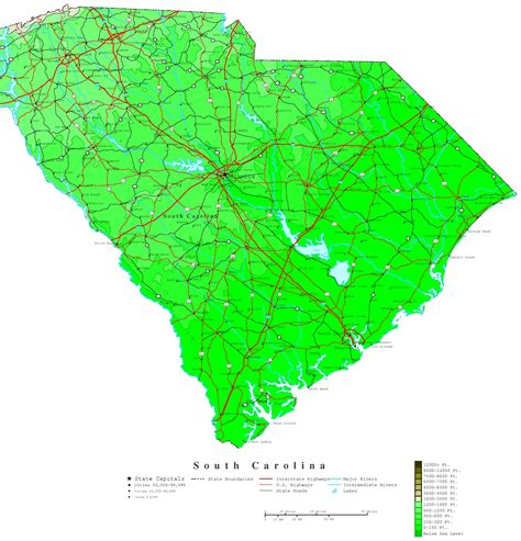 South Carolina Contour Map