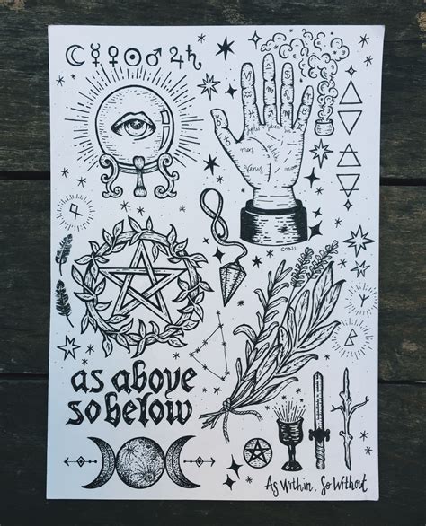 Witchcraft • Halloween • Wicca Illustration • insta: Coni Curi halloween flashsheet | Witchcraft ...