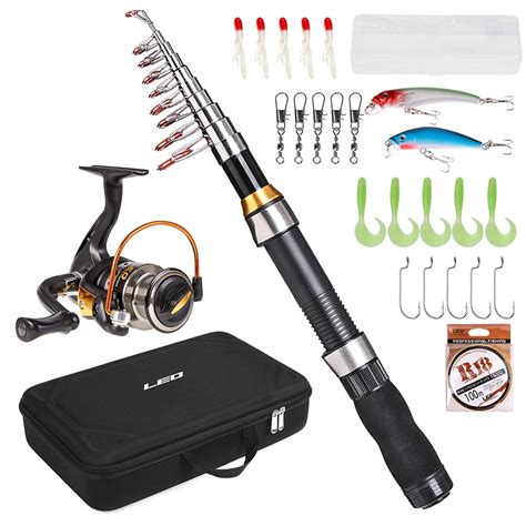 Portable Fishing Rod and Reel Combo Telescopic Fishing Rod Pole Spinning Reel Set Fishing Line ...