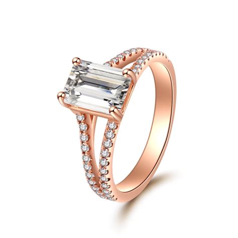1.40 CT Rose Gold Emerald Cut Split Shank Diamond Engagement Ring | Donna Jewelry Co