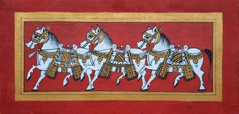 Three Horses - Phad painting (12" x 6") - International Indian Folk Art GalleryPhad painting or ...