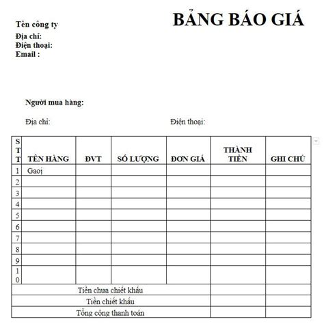 Download mẫu báo giá miễn phí, chuyên nghiệp trên Excel