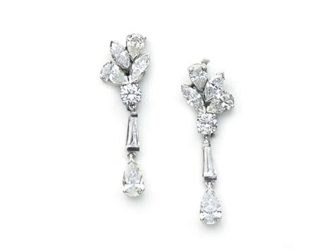 Diamond Drop Earrings by Sidney Garber, C 1950 platinum fine jewellery ...