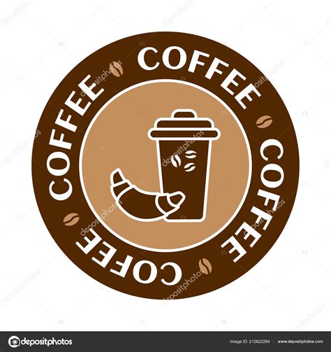 Glass Coffee Croissant Coffee Label Set Cafe Logo Vector Illustration ...