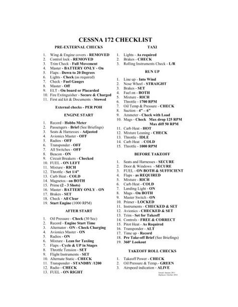 CESSNA 172 CHECKLIST - Rockcliffe Flying Club