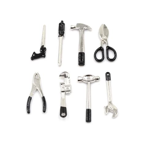 1:12 8pcs Metal Hand Tool Set Dolls House Miniature Accessory 1 Scissors/caliper/wrench ...