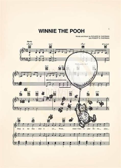 Winnie the Pooh Original Artwork Four Print Set Sheet Music Art Prints Music Art Print, Art ...