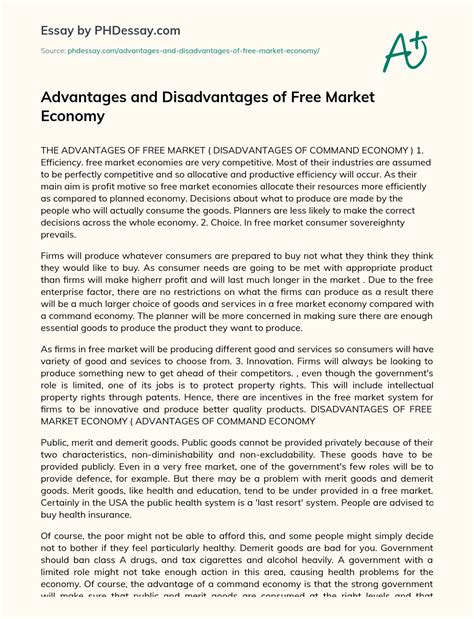 Advantages And Disadvantages Of Free Market Economy Essay Example ...