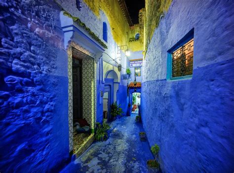 Night Streets of Chefchaouen | Chefchaouen, Morocco art, Mountain town