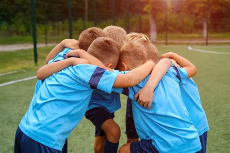 Kids Football Team Embrace Each Other on Football Field before Match Stock Image - Image of ...