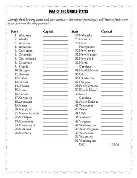 50 States and Capitals List | Free Printable - Worksheets Library