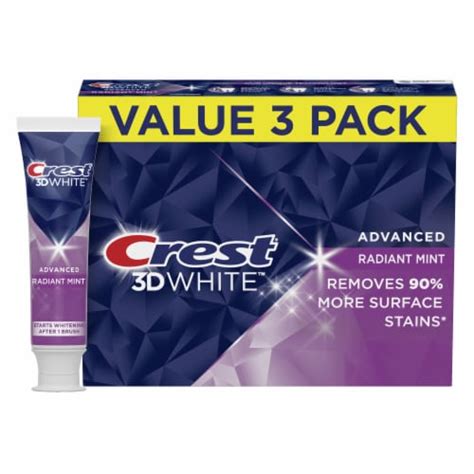 Crest 3D White Advanced Radiant Mint Teeth Whitening Toothpaste, 3 ct / 3.8 oz - QFC