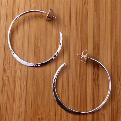 half hammered sterling silver hoops earrings