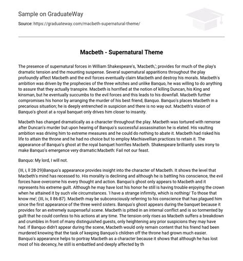 ⇉Macbeth - Supernatural Theme Essay Example | GraduateWay