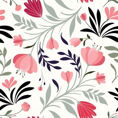 Hand Drawn Seamless Pattern With Decorative Flowers And Plants | Flower illustration, Floral ...