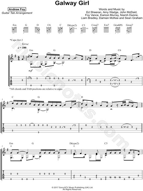 Andrew Foy "Galway Girl" Guitar Tab in G Major - Download & Print - SKU: MN0177576