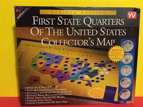 First State Quarters Of The United States Collector's Map 1999-2008 | State quarters, Map, Quarter