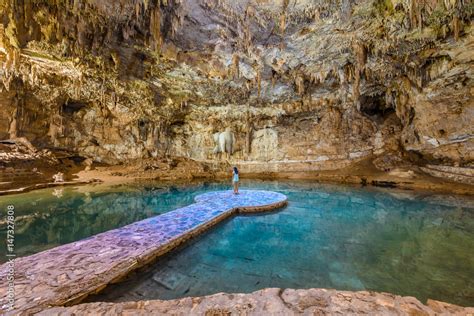 Girl in Cenote Suytun at Valladolid, Yucatan - Mexico Stock Photo ...