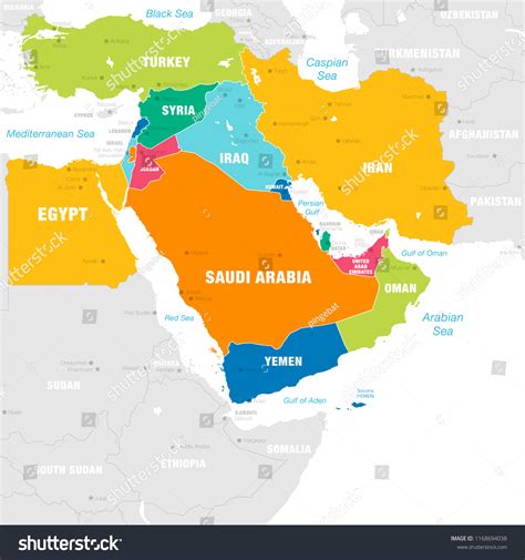 High Detail Map Middle East Zone: เวกเตอร์สต็อก (ปลอดค่าลิขสิทธิ์) 1168694038 | Shutterstock