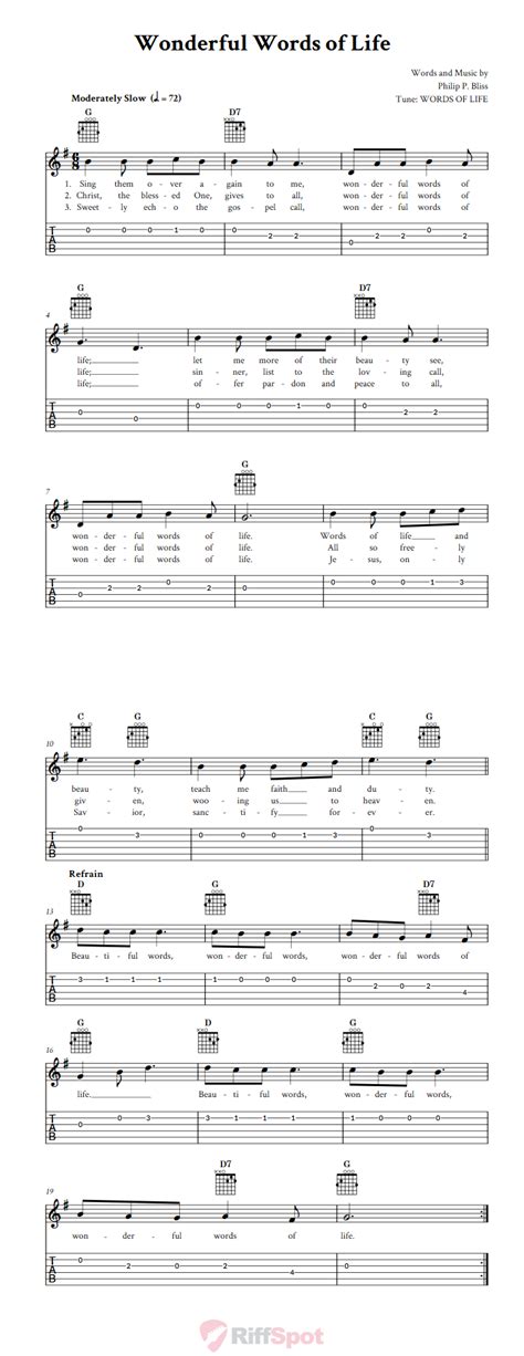 Wonderful Words of Life - Easy Guitar Sheet Music and Tab with Chords and Lyrics