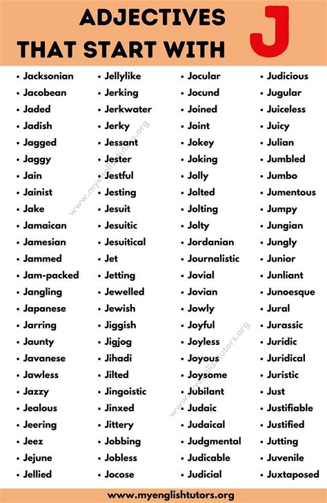 Adjectives that Start with J: Top 100 Interesting Adjectives Starting ...