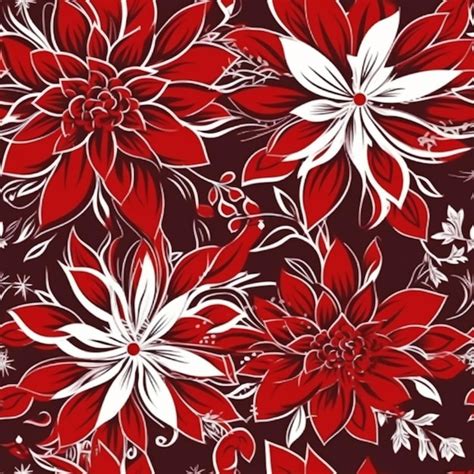 Premium AI Image | a red and white floral pattern with white flowers on ...