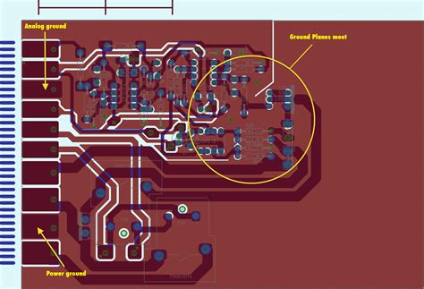 PCB ground plane separation between power and analog sections of board ...