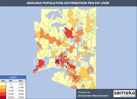 Arizona Zip Code Map and Population List in Excel