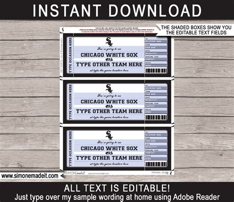 Chicago White Sox Game Ticket Gift Voucher | Printable Surprise ...