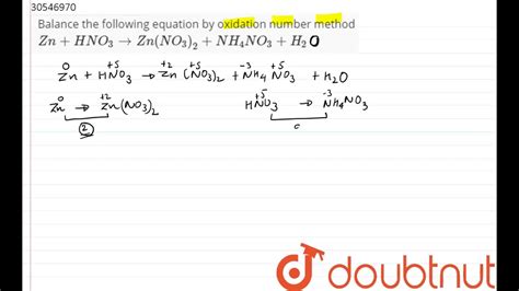 Balance the following equation by oxidation number method `Zn+HNO_(3 ...