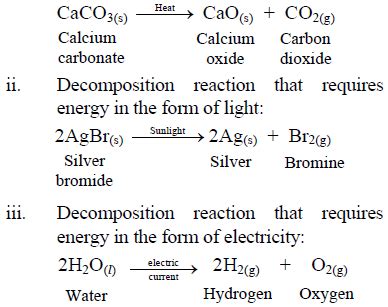 Write one equation each for decomposition reactions where energy is ...