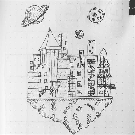 Bullet journal cover page for December. Drawing of a dystopian world. Follow me on Instagram ...