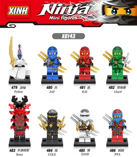 8pcs NINJAGO Pythor Lloyd Nya Jay Kai Zane Kozu Cole Building Bricks ...